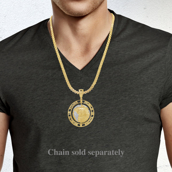 " World Is Yours" Spinning Diamond Pendant 1.06 CTW Round Cut 10K Yellow Gold