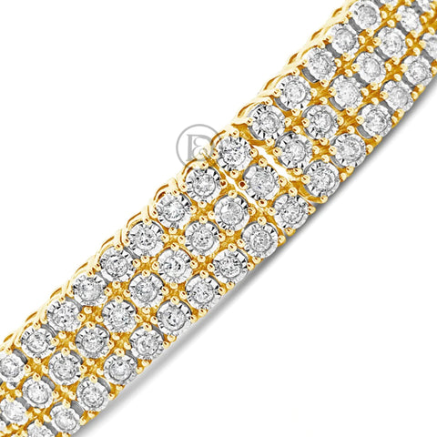 10K Solid Yellow Gold 5CT tw Round Cut Diamond Tennis 10.9mm Bracelet