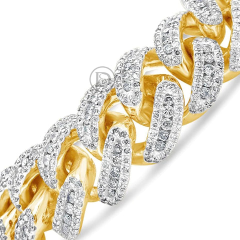 10K Solid Yellow Gold 11.25 CTW Round Cut Diamond Cuban Link Bracelet