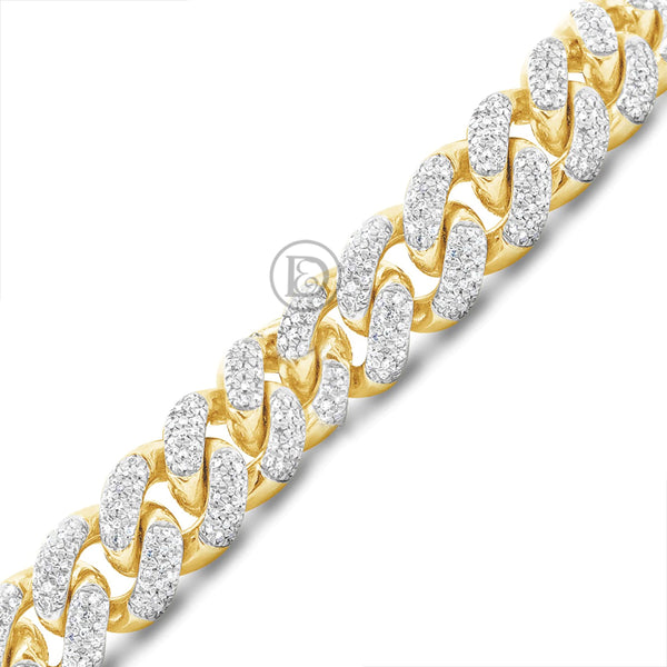 10K Solid Yellow Gold 3.20CT tw Round Cut Diamond Cuban Link 11mm Bracelet