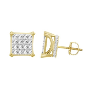 MEN'S EARRINGS 3/4 CT ROUND DIAMOND 10K YELLOW GOLD