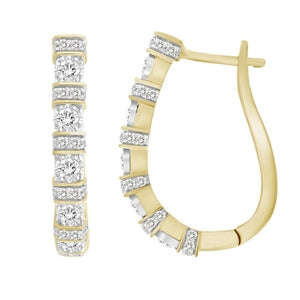 LADIES HOOPS 1/2 CT ROUND DIAMOND 10K YELLOW GOLD