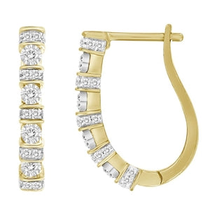 LADIES HOOPS 1/4 CT ROUND DIAMOND 10K YELLOW GOLD