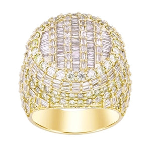MEN'S RING 5 1/2 CT ROUND/BAGUETTE DIAMOND 10K YELLOW GOLD