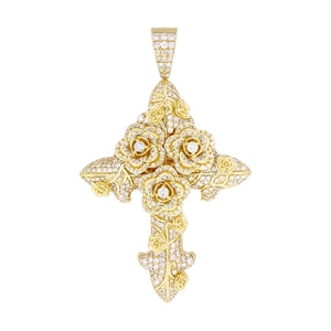 MEN'S CROSS 5 CT ROUND DIAMOND 14K YELLOW GOLD