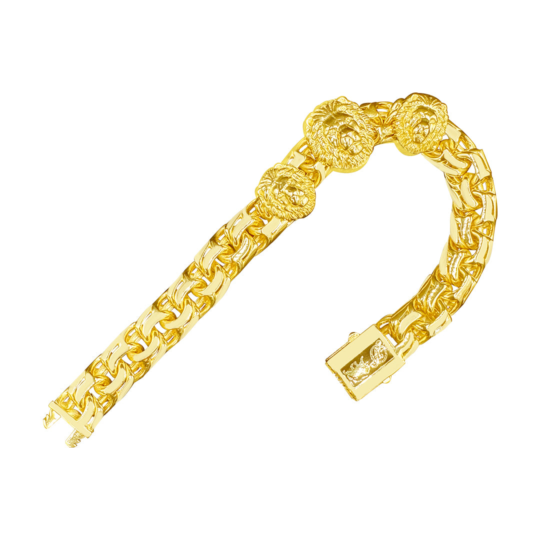 10K yellow gold chino link ID bracelet with Lion Head
