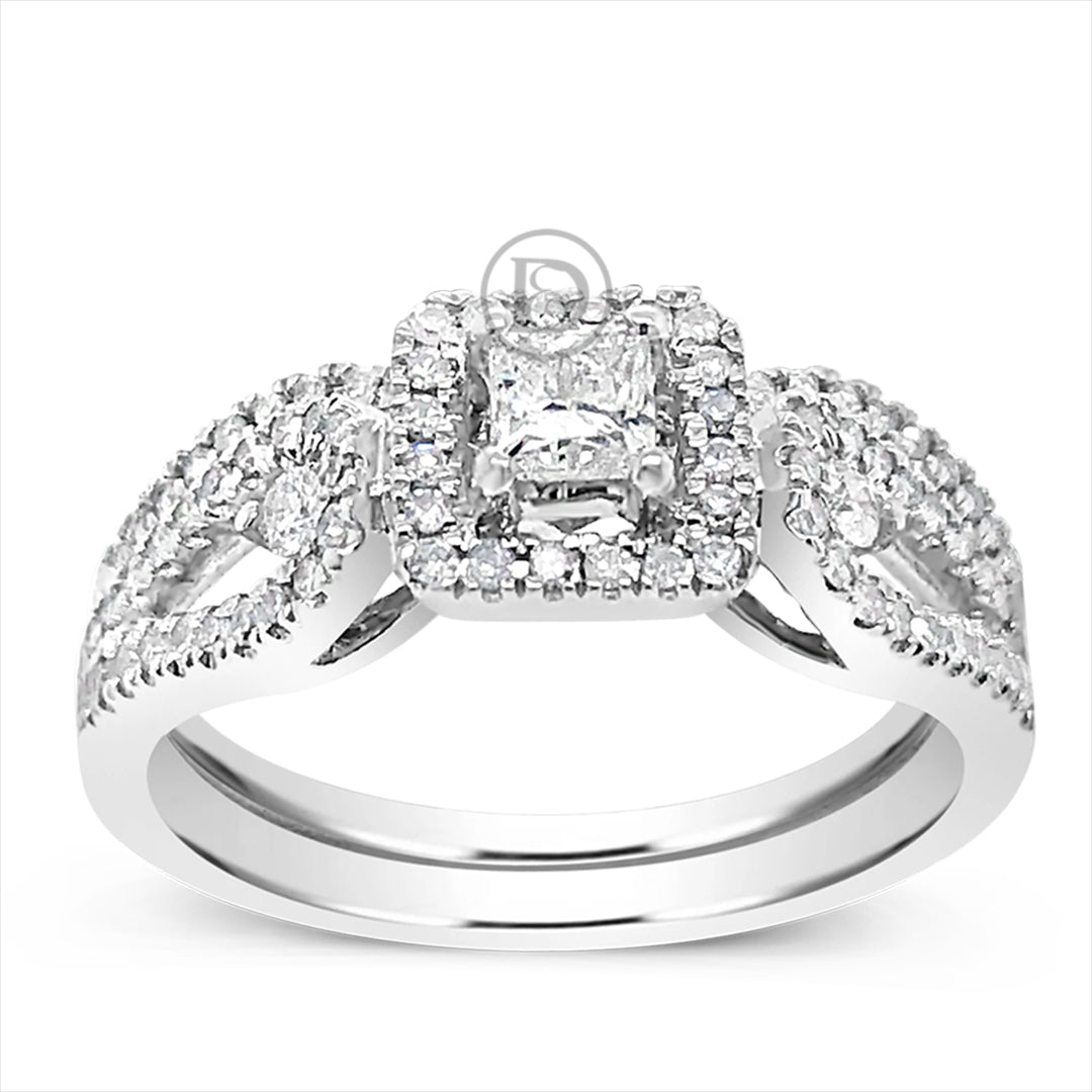 Diamond Halo Engagement Ring .50 CTW Princess Cut center w/Round Cut 14K White Gold