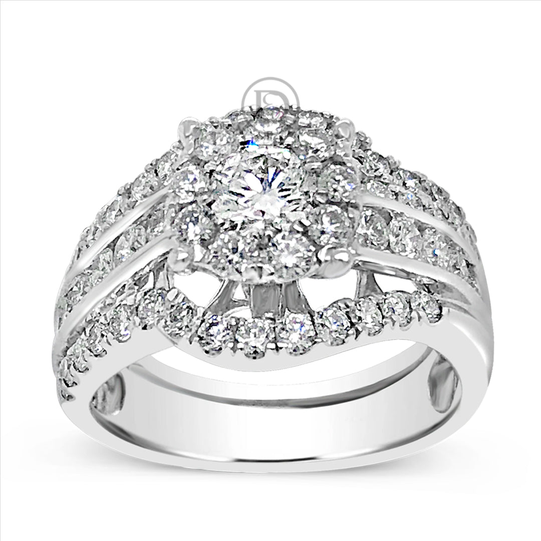 Diamond Halo Engagement Ring 2.31 CTW Round Cut 14K White Gold
