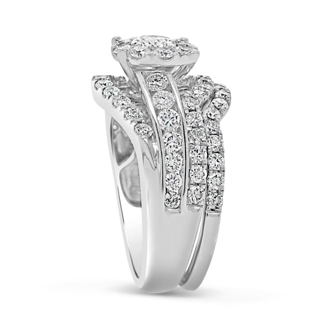 Diamond Halo Engagement Ring 2.31 CTW Round Cut 14K White Gold