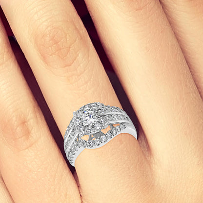 Diamond Halo Engagement Ring 2.31 CTW Round Cut 14K White Gold