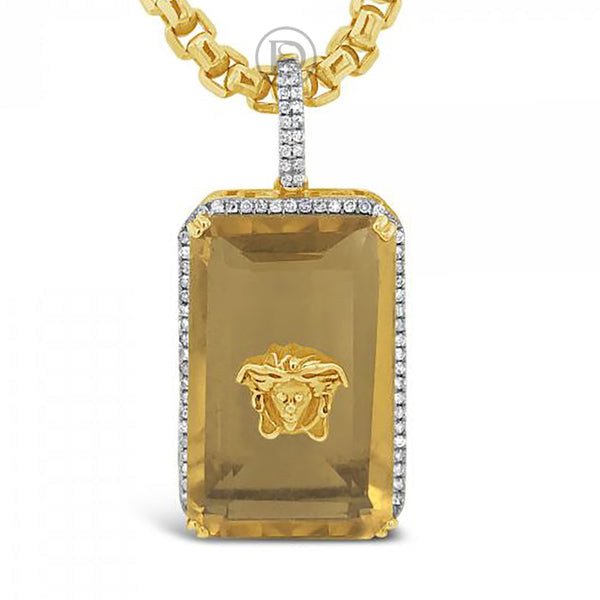 10K Yellow Gold .28ct Diamond Medusa Yellow Citrine Pendant