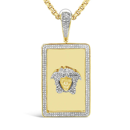 10K Yellow Gold .66ct Diamond Medusa Dog Tag Pendant