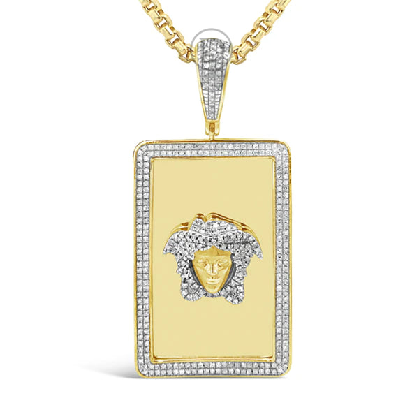 10K Yellow Gold .66ct Diamond Medusa Dog Tag Pendant