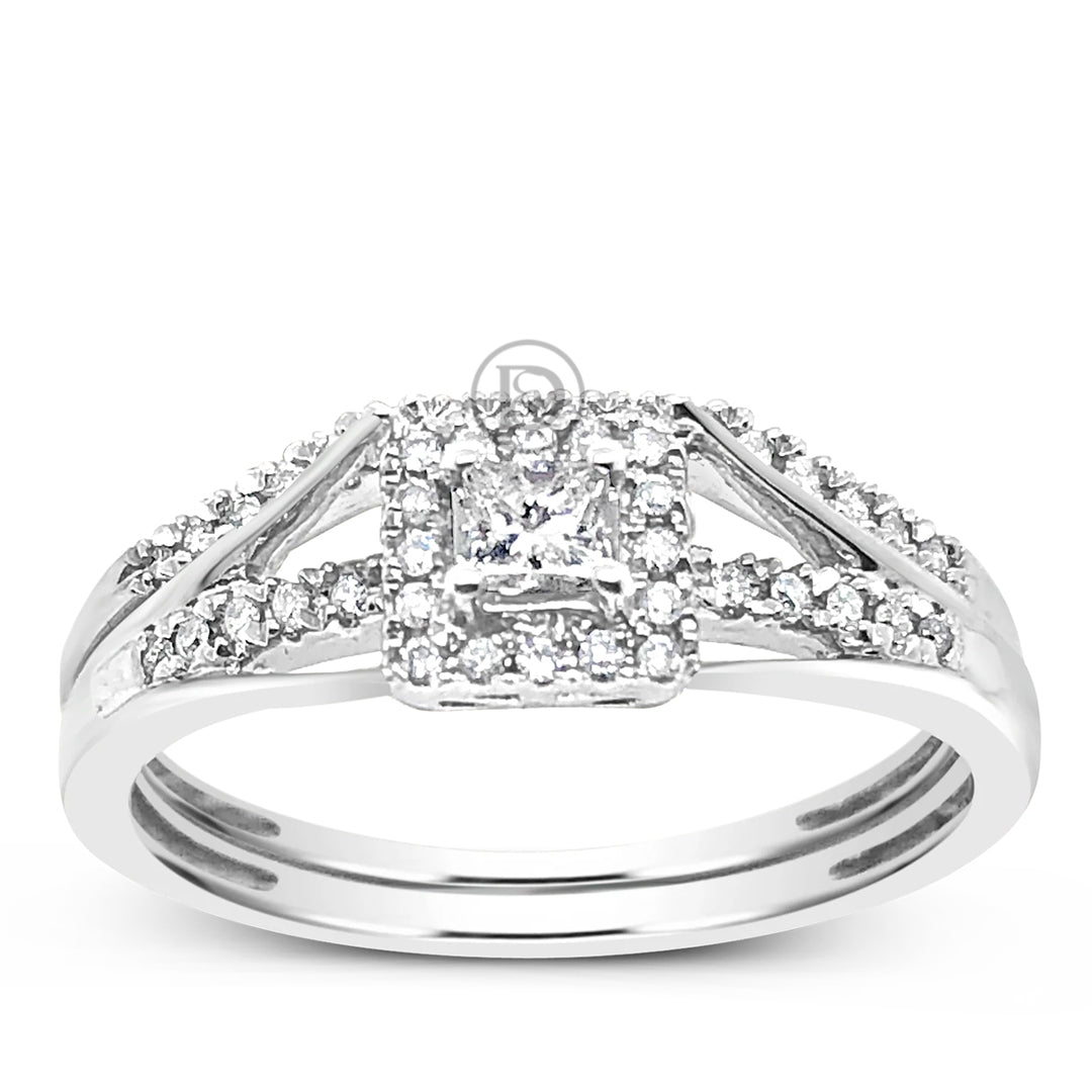 Diamond Halo Engagement Ring .25 CTW Princess & Round Cut 10K White Gold