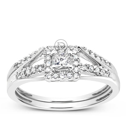 Diamond Halo Engagement Ring .25 CTW Princess & Round Cut 10K White Gold