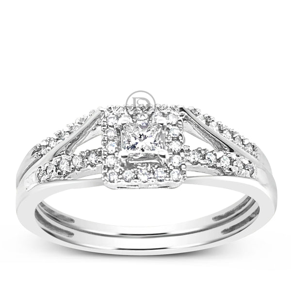 Diamond Halo Engagement Ring .25 CTW Princess & Round Cut 10K White Gold