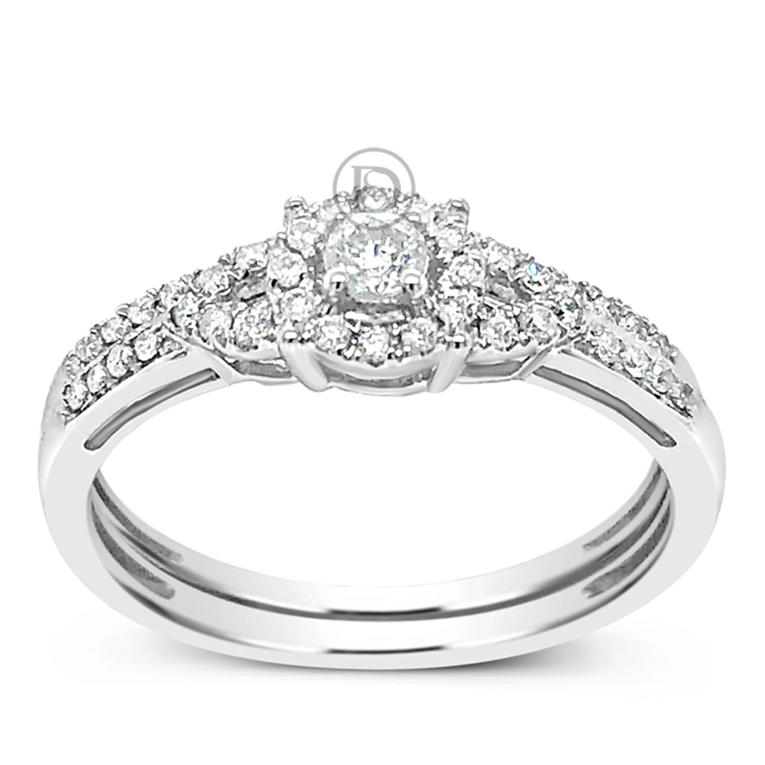 Diamond Halo Engagement Ring .32 CTW Round Cut 10K White Gold