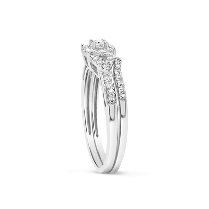 Diamond Halo Engagement Ring .32 CTW Round Cut 10K White Gold