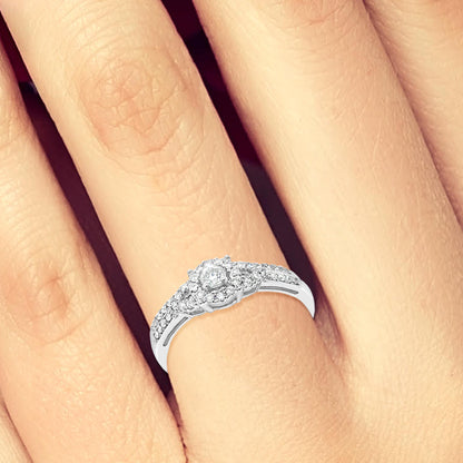 Diamond Halo Engagement Ring .32 CTW Round Cut 10K White Gold