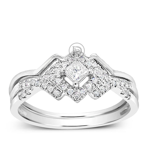 Diamond Halo Engagement Ring .23 CTW Princess Cut center w/ Round Cut 10K White Gold