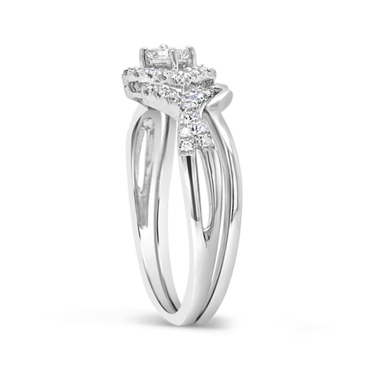 Diamond Halo Engagement Ring .23 CTW Princess Cut center w/ Round Cut 10K White Gold