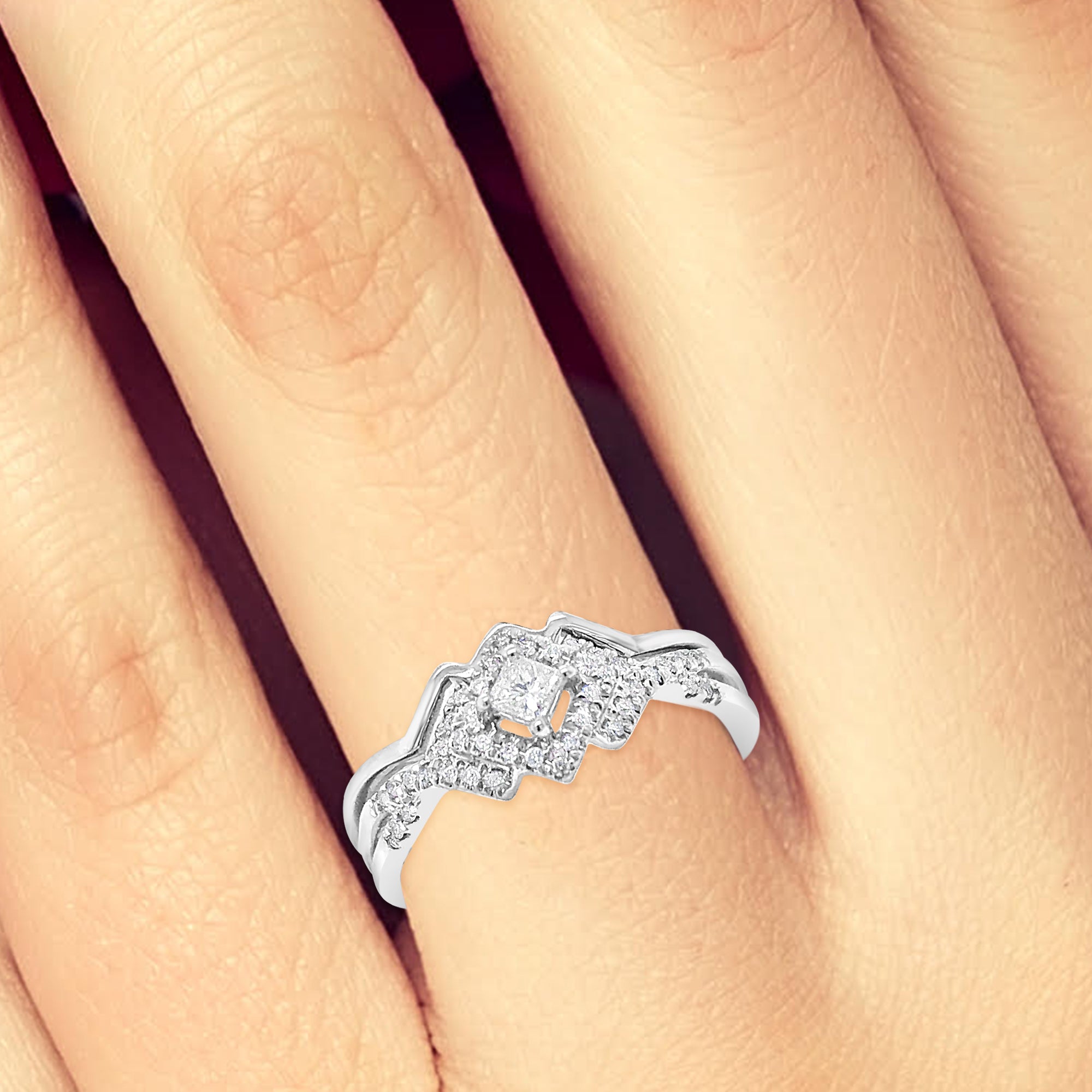 Diamond Halo Engagement Ring .23 CTW Princess Cut center w/ Round Cut 10K White Gold