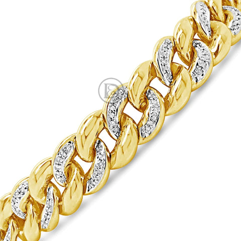 10K Solid Yellow Gold .45CT tw Round Cut Diamond Cuban Link Bracelet