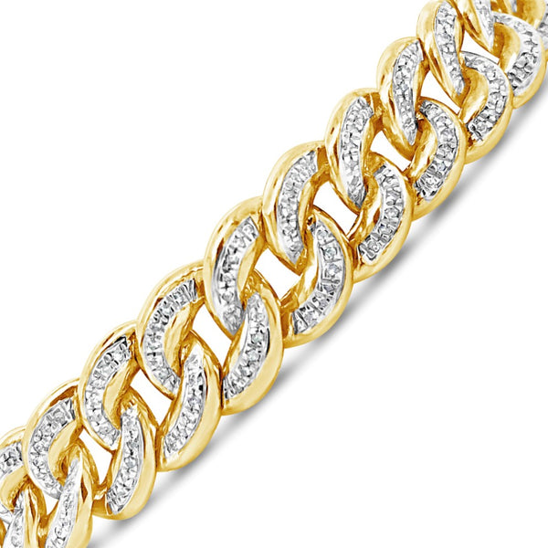 10K Solid Yellow Gold .80CT tw Round Cut Diamond Cuban Link 10mm Bracelet