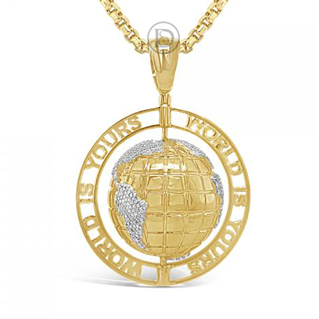 " World Is Yours" Spinning Diamond Pendant 1.06 CTW Round Cut 10K Yellow Gold