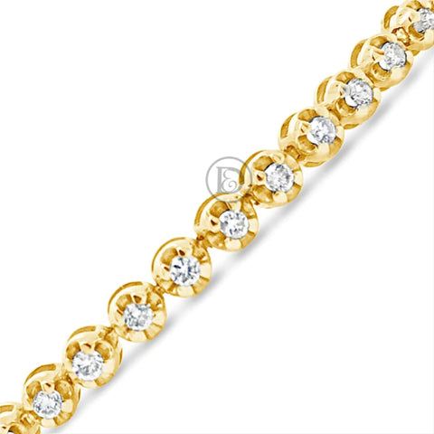 10K Solid Yellow Gold 1.59CT tw Round Cut Diamond Tennis 3.7mm Bracelet
