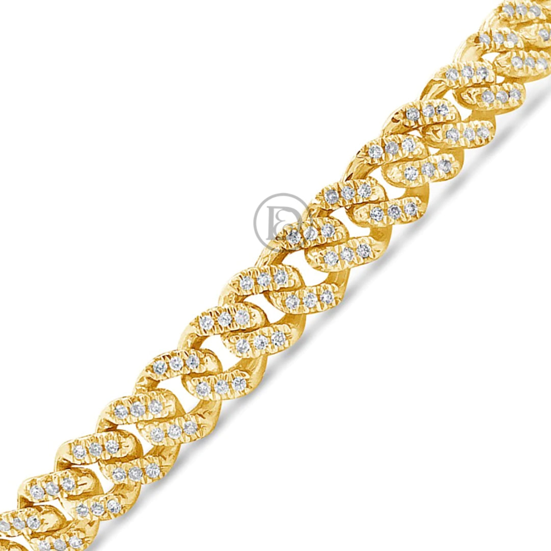 10K Solid Yellow Gold 1.63CT tw Round Cut Diamond Cuban Link 5.6mm Bracelet