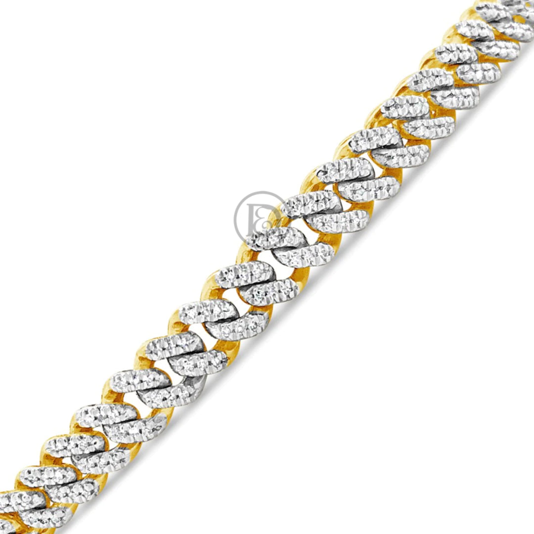 10K Solid Yellow Gold .95CT tw Round Cut Diamond Cuban Link Bracelet
