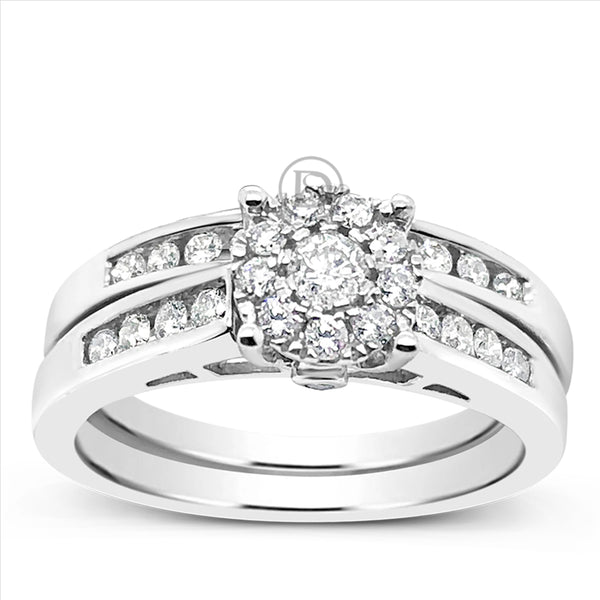 Diamond Halo Engagement Ring .50 CTW Round Cut 14K White Gold