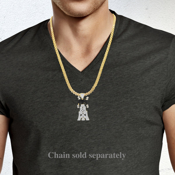 Diamond Pendant w/ Black Diamonds .90CT tw Round Cut 10K Yellow Gold