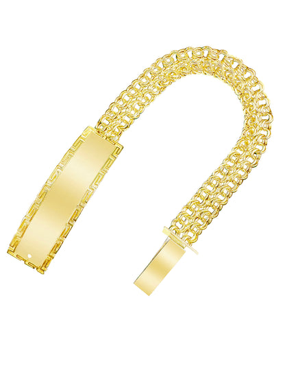10K Yellow Gold Chino Link ID bracelet with Greek key Design