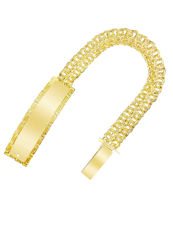 10K Yellow Gold Chino Link ID bracelet with Greek key Design