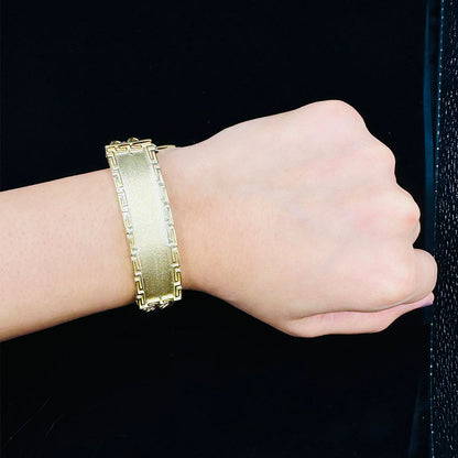10K Yellow Gold Chino Link ID bracelet with Greek key Design