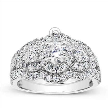 Diamond Halo Engagement Ring 1.69 CTW Round Cut 14K White Gold