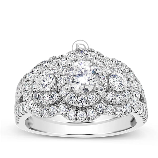 Diamond Halo Engagement Ring 1.69 CTW Round Cut 14K White Gold