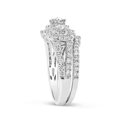 Diamond Halo Engagement Ring 1.69 CTW Round Cut 14K White Gold