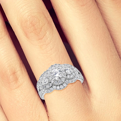 Diamond Halo Engagement Ring 1.69 CTW Round Cut 14K White Gold