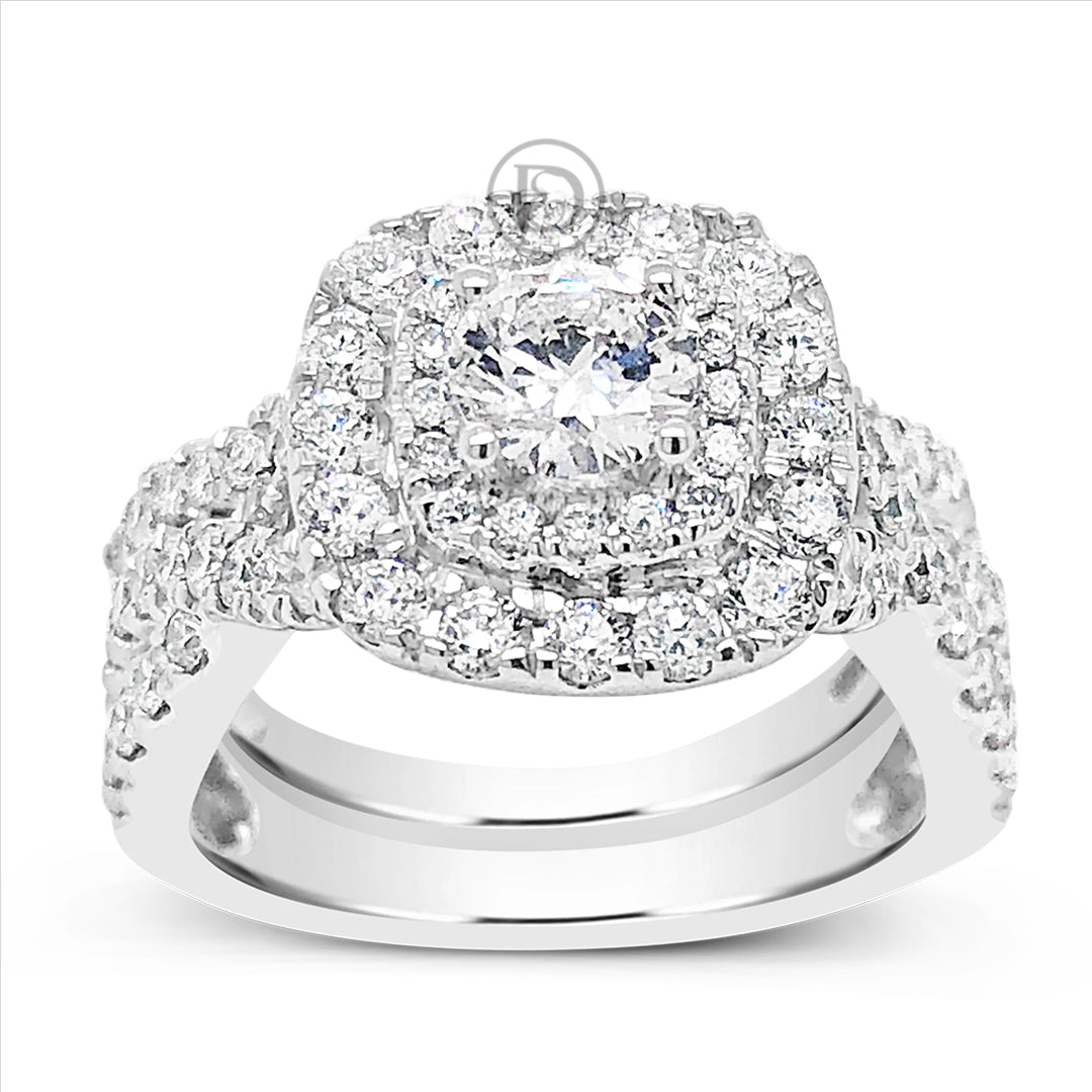 Diamond Halo Engagement Ring 1.96 CTW Round Cut 14K White Gold