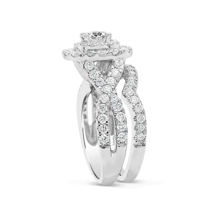 Diamond Halo Engagement Ring 1.96 CTW Round Cut 14K White Gold