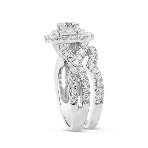 Diamond Halo Engagement Ring 1.96 CTW Round Cut 14K White Gold