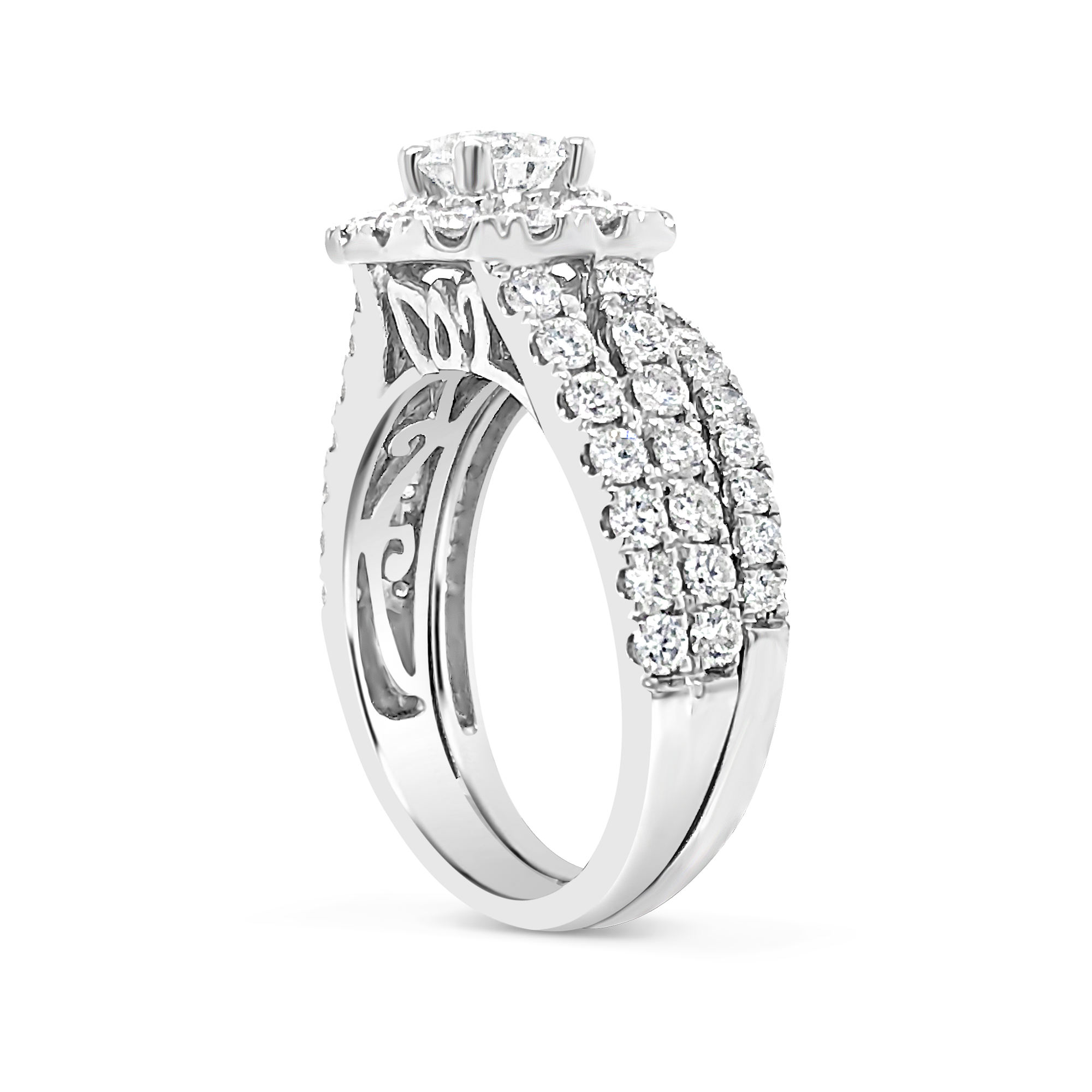 Diamond Engagement Ring 2 CTW Round Cut14K White Gold Bridal Set