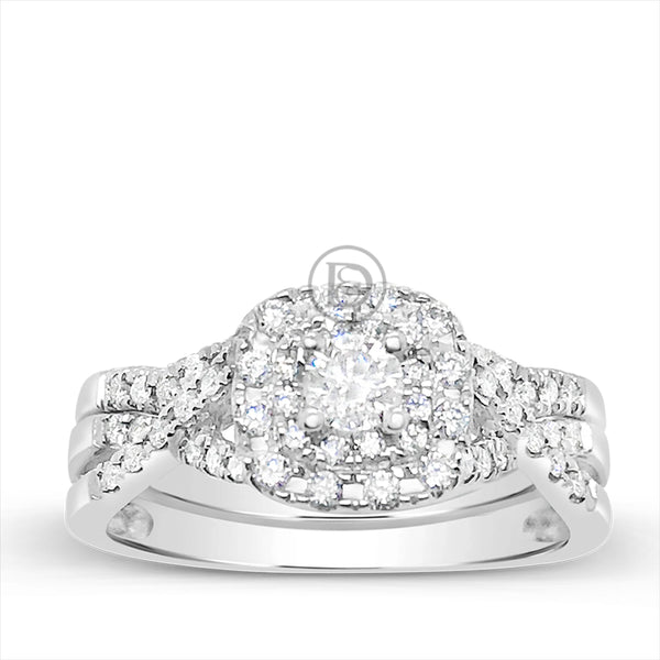 Diamond Halo Engagement Ring .50 CTW Round Cut 14K White Gold