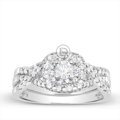 Diamond Halo Engagement Ring .50 CTW Round Cut 14K White Gold