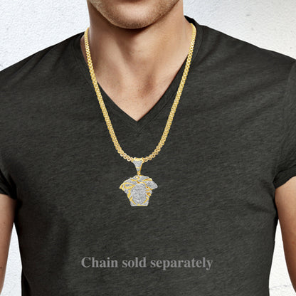 Diamond Designer Medusa Pendant .70 CTW Round Cut 10K Yellow Gold