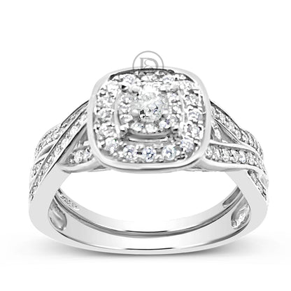 Diamond Halo Engagement Ring .50 CTW Round Cut 14K White Gold