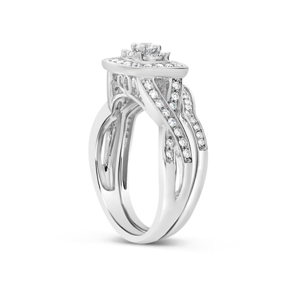 Diamond Halo Engagement Ring .50 CTW Round Cut 14K White Gold